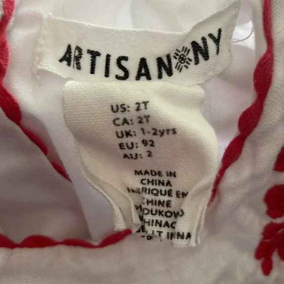 ARTISAN NY EUC GIRLS WHITE RED DRESS SUMMER CASUAL SHORTS DRESSY SPRING SIZE 2T - Picture 6 of 6